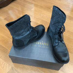 FELMINI BLACK BOMBER LACE UP BOOTS